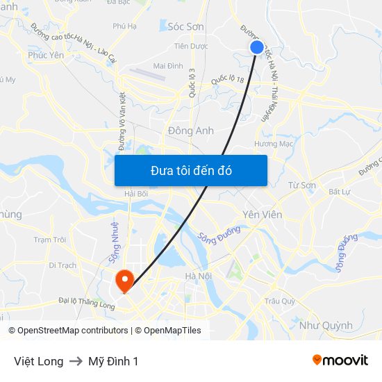 Việt Long to Mỹ Đình 1 map