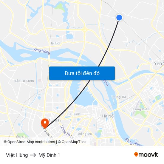 Việt Hùng to Mỹ Đình 1 map