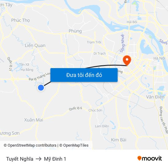 Tuyết Nghĩa to Mỹ Đình 1 map