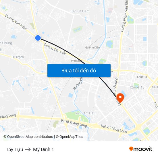 Tây Tựu to Mỹ Đình 1 map