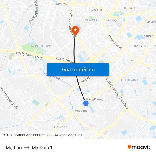 Mộ Lao to Mỹ Đình 1 map