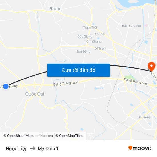 Ngọc Liệp to Mỹ Đình 1 map