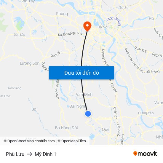 Phù Lưu to Mỹ Đình 1 map