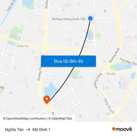 Nghĩa Tân to Mỹ Đình 1 map