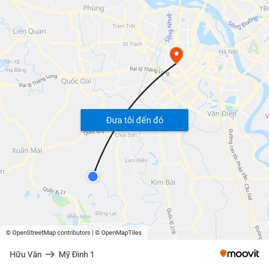 Hữu Văn to Mỹ Đình 1 map