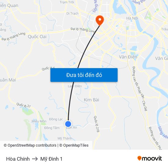 Hòa Chính to Mỹ Đình 1 map