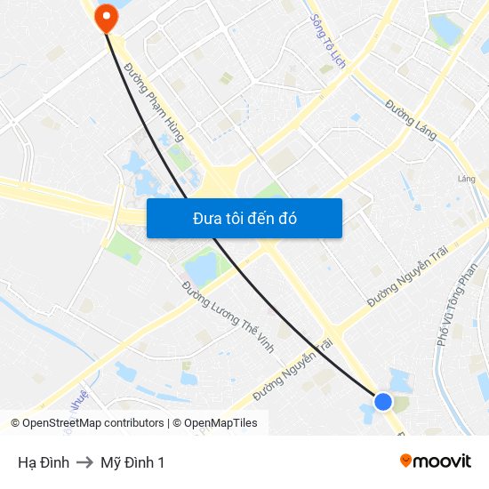 Hạ Đình to Mỹ Đình 1 map