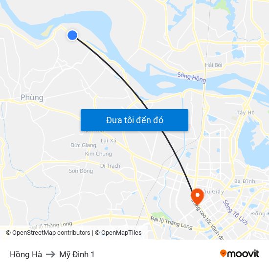 Hồng Hà to Mỹ Đình 1 map