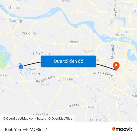 Bình Yên to Mỹ Đình 1 map