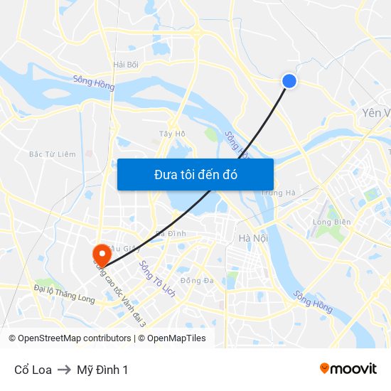 Cổ Loa to Mỹ Đình 1 map