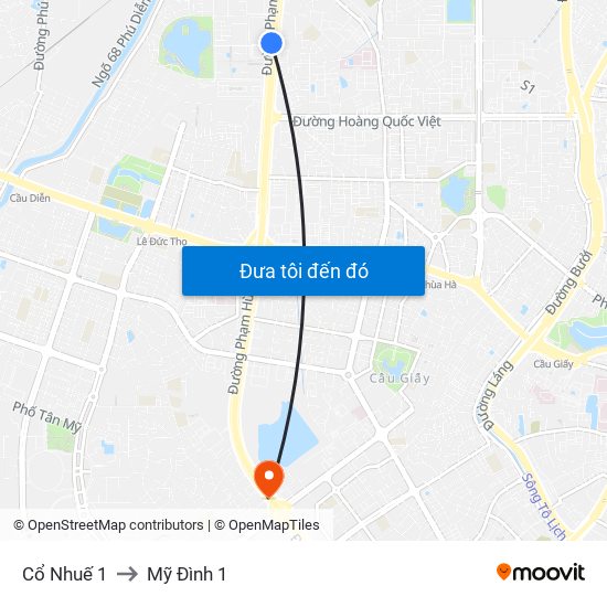 Cổ Nhuế 1 to Mỹ Đình 1 map