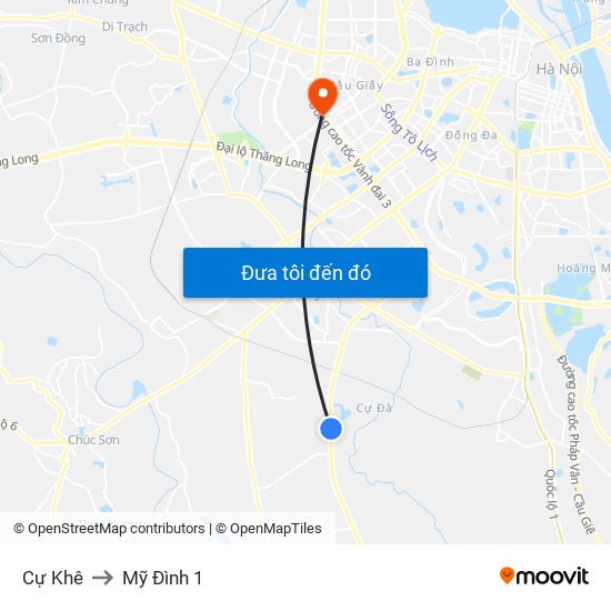 Cự Khê to Mỹ Đình 1 map