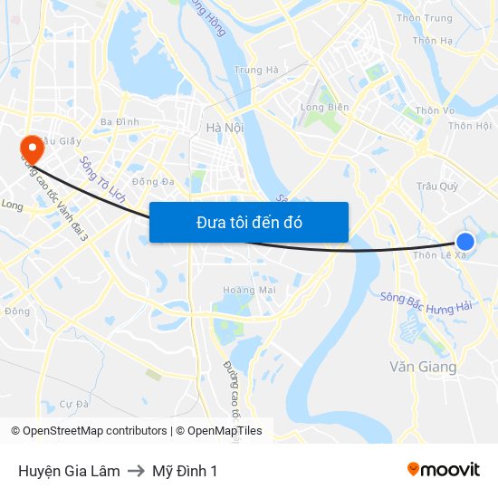 Huyện Gia Lâm to Mỹ Đình 1 map