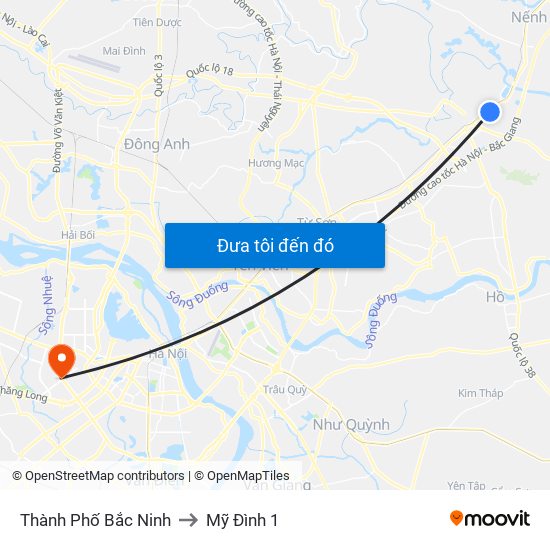 Thành Phố Bắc Ninh to Mỹ Đình 1 map