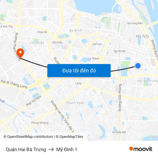 Quận Hai Bà Trưng to Mỹ Đình 1 map