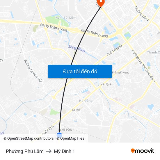 Phường Phú Lãm to Mỹ Đình 1 map