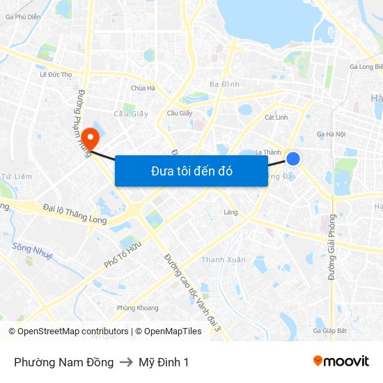 Phường Nam Đồng to Mỹ Đình 1 map