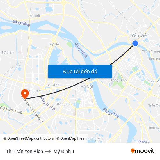 Thị Trấn Yên Viên to Mỹ Đình 1 map