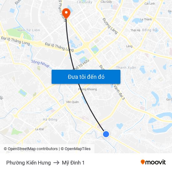 Phường Kiến Hưng to Mỹ Đình 1 map