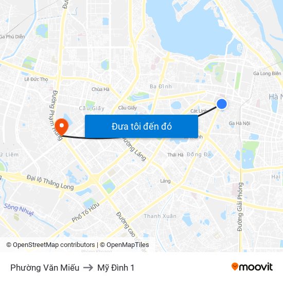 Phường Văn Miếu to Mỹ Đình 1 map