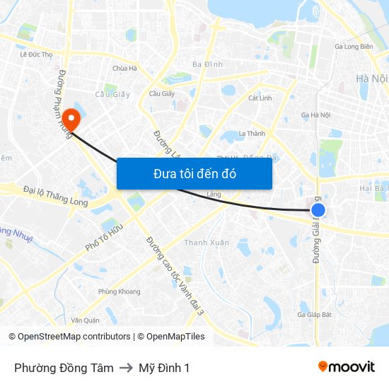 Phường Đồng Tâm to Mỹ Đình 1 map