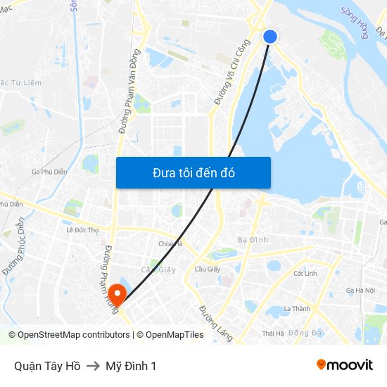 Quận Tây Hồ to Mỹ Đình 1 map