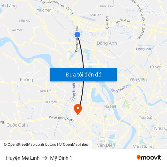 Huyện Mê Linh to Mỹ Đình 1 map