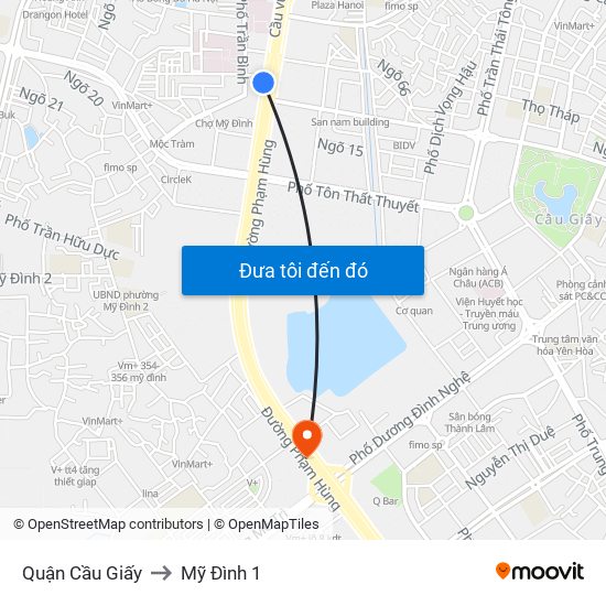 Quận Cầu Giấy to Mỹ Đình 1 map