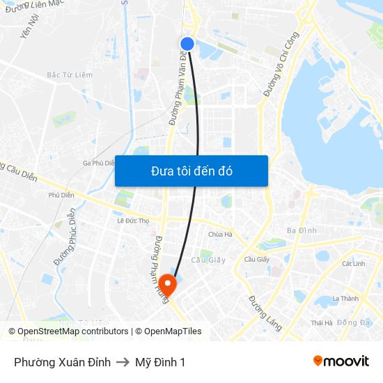 Phường Xuân Đỉnh to Mỹ Đình 1 map