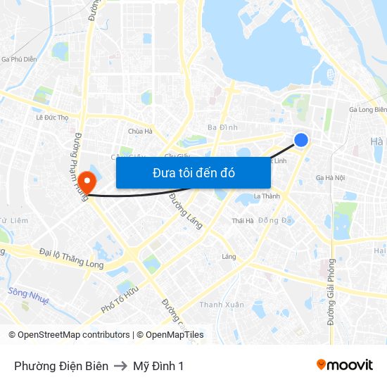 Phường Điện Biên to Mỹ Đình 1 map