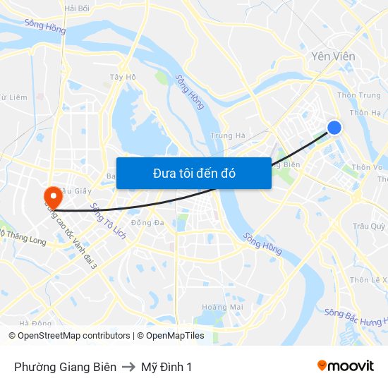 Phường Giang Biên to Mỹ Đình 1 map