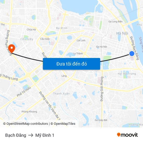 Bạch Đằng to Mỹ Đình 1 map