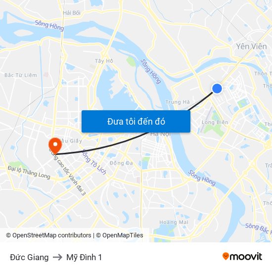 Đức Giang to Mỹ Đình 1 map