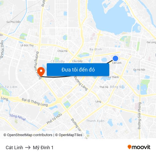 Cát Linh to Mỹ Đình 1 map