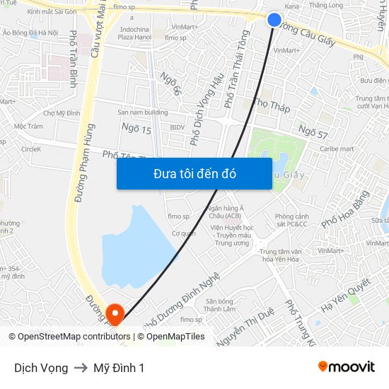 Dịch Vọng to Mỹ Đình 1 map