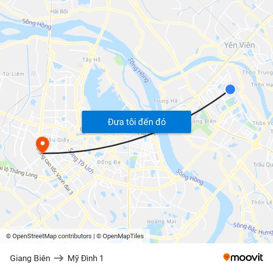 Giang Biên to Mỹ Đình 1 map