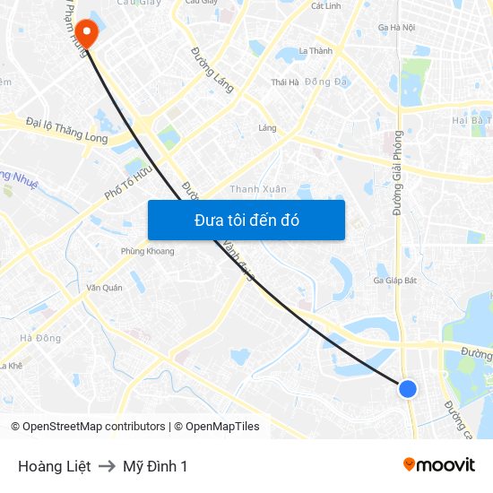 Hoàng Liệt to Mỹ Đình 1 map
