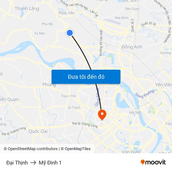 Đại Thịnh to Mỹ Đình 1 map