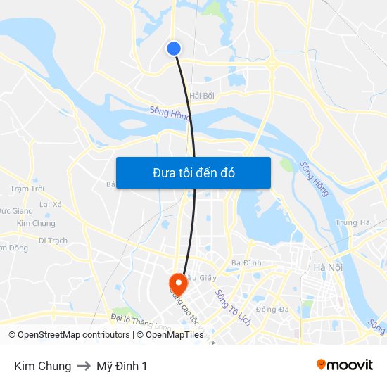 Kim Chung to Mỹ Đình 1 map