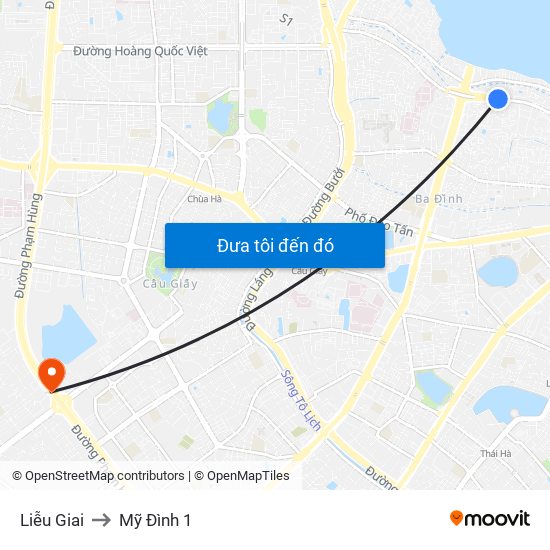 Liễu Giai to Mỹ Đình 1 map