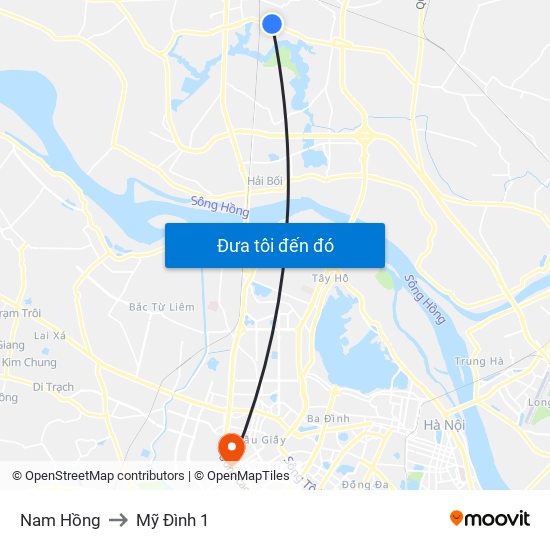 Nam Hồng to Mỹ Đình 1 map