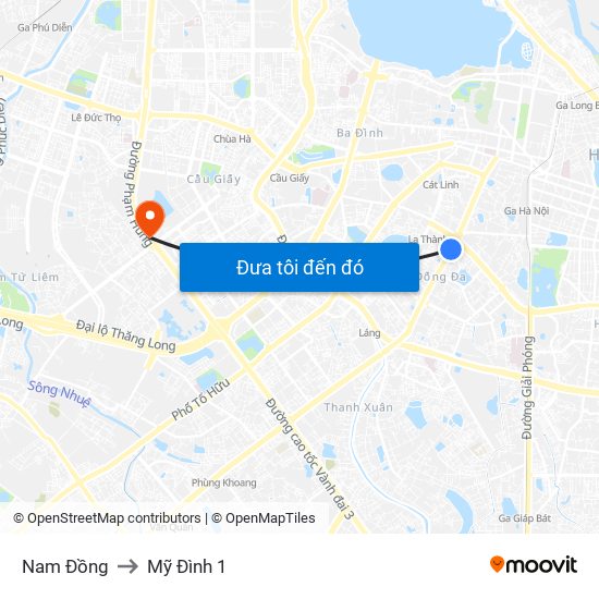 Nam Đồng to Mỹ Đình 1 map