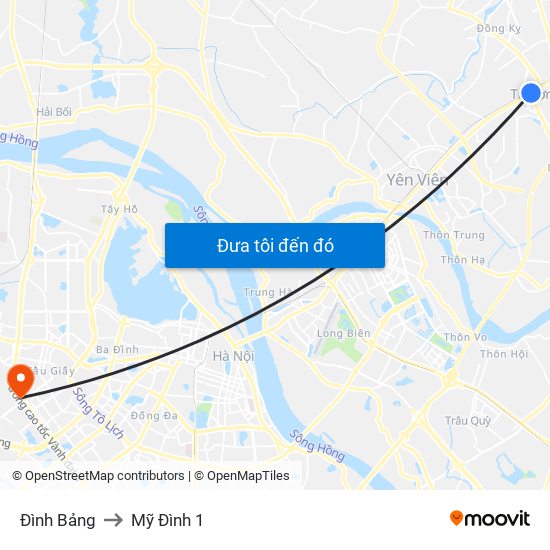 Đình Bảng to Mỹ Đình 1 map