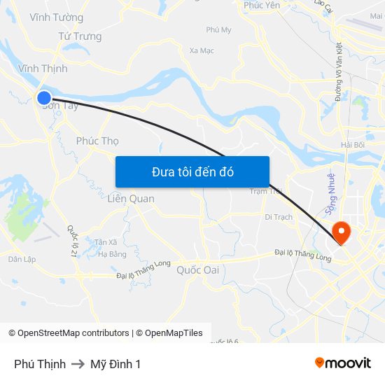 Phú Thịnh to Mỹ Đình 1 map