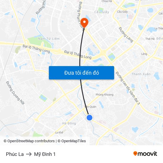 Phúc La to Mỹ Đình 1 map