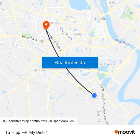 Tứ Hiệp to Mỹ Đình 1 map