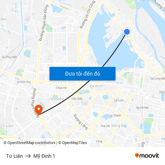Tứ Liên to Mỹ Đình 1 map