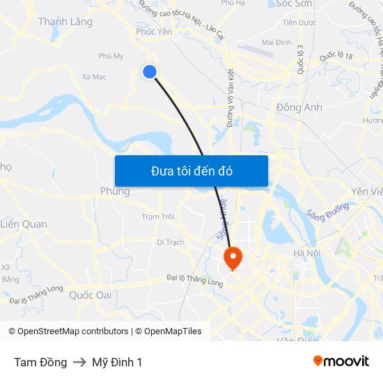 Tam Đồng to Mỹ Đình 1 map