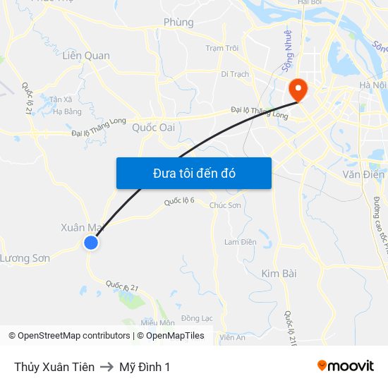 Thủy Xuân Tiên to Mỹ Đình 1 map