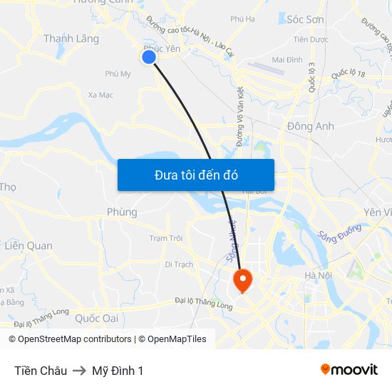 Tiền Châu to Mỹ Đình 1 map